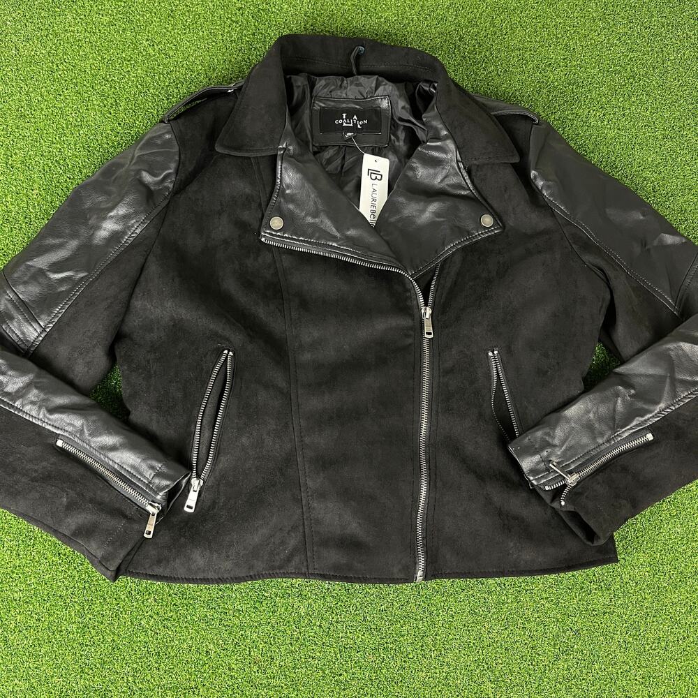 LA Coalition Black Sheena Suede Asymmetric Moto Biker Jacket Sz XL NWT